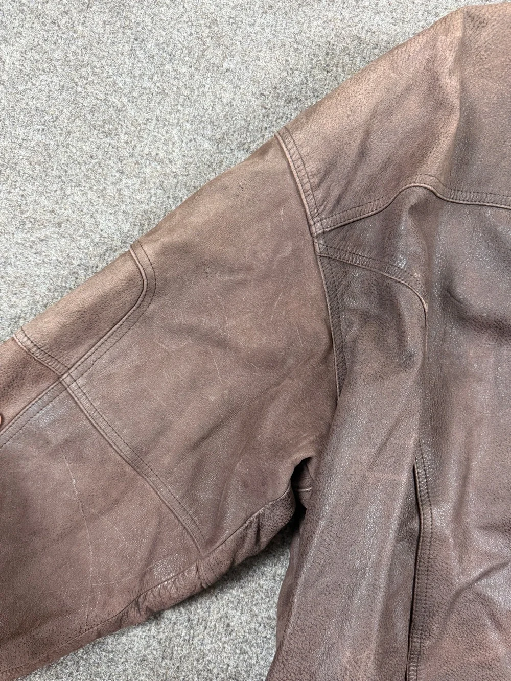 Vintage Wilsons Adventure Bound Brown Leather Bomber Jacket Men’s XL Funnel Neck